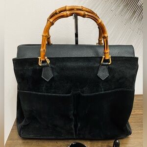 Vintage GUCCI Diana Bamboo Suede Leather Two Way Bag - Black